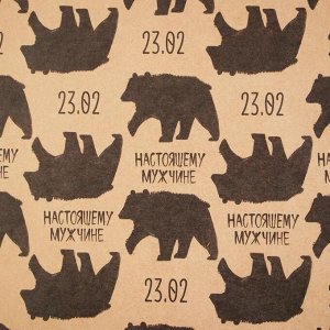 Бумага упаковочная крафтовая «Медведь 23 февраля», 50 × 70 см