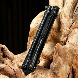 Нож-бабочка "Богомол" черный, сталь - 440, рукоять - сталь, 20 см
