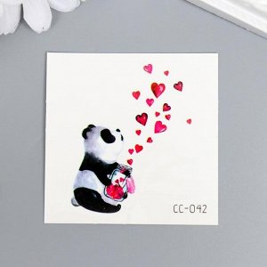 Татуировка на тело цветная "Панда с баночкой с сердцами" 6х6 см
