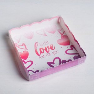 Коробка для кондитерских изделий с PVC-крышкой With love, 15 ? 15 ? 3 см
