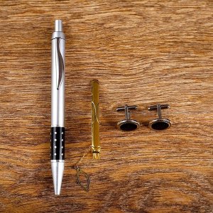 Набор подарочный 4в1 (ручка, заколка для галстука, 2 запонки) микс