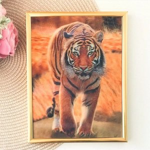 3Д картинка "Тигр в желтой траве" 14,5 х 19,5 см х Т-0018, голографическая открытка с изображением тигра, без рамки