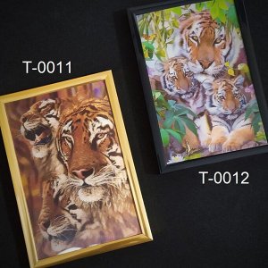 3Д картинка "Тигрица с двумя тигрятами" 9,5 х 14,5 см х Т-0012, цветная голографическая открытка с изображением тигров, без рамки