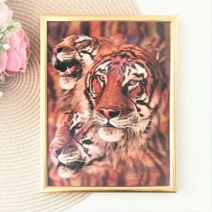 3Д картинка "Три тигра" (большая) 14,5 х 19,5 см х Т-0021, голографическая открытка с изображением тигров, без рамки