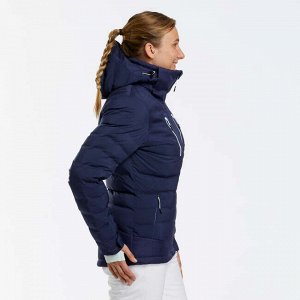 Куртка пуховая теплая лыжная женская темно-синяя 900 warm wedze