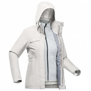 Куртка 3 в 1 водонепроницаемая для треккинговых походов женская - Travel 100 0° FORCLAZ