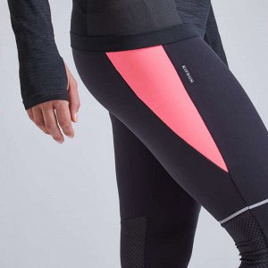 Тайтсы для бега утепленные женские kiprun warm черно-розовые kiprun