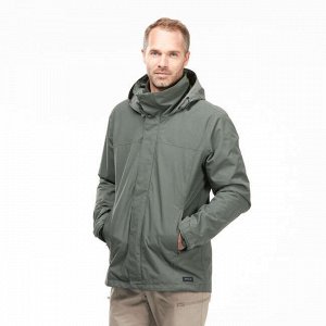 Куртка 3 в 1 непромокаемая для походов - TRAVEL 100 0°C мужская хаки FORCLAZ