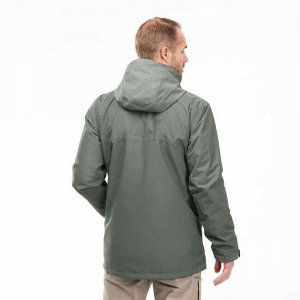 Куртка 3 в 1 непромокаемая для походов - TRAVEL 100 0°C мужская хаки FORCLAZ