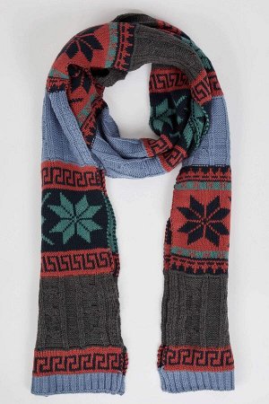 DEFACTO Мужской длинный вязаный шарф с узором на рождественскую тематику