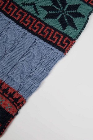 DEFACTO Мужской длинный вязаный шарф с узором на рождественскую тематику