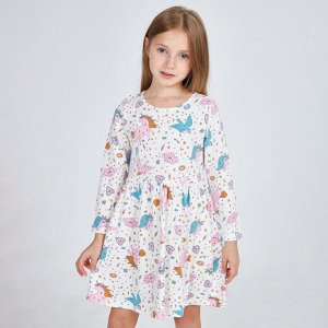 Платье для девочки, молочный набивка единорог