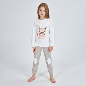 Пижама для девочки, молочный, серый