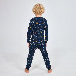 Комбинезон для сна для мальчика, тёмно-синий набивка галактика