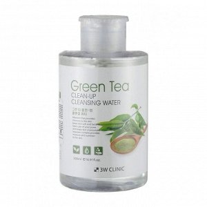 3W Вода очищающая мицеллярная "Clean-Up Cleansing Water [Green Tea]", 500мл., 1*25шт Арт-11033/20537