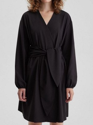 Платье миди с широким поясом, черный