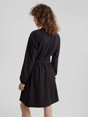 Платье миди с широким поясом, черный