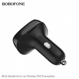 Автомобильное зарядное устройство BOROFONE BC16 MiniRock, 2*USB + FM-трансмиттер, 2.4A, черный, дисплей,Bluetooth,FM/SD