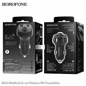 Автомобильное зарядное устройство BOROFONE BC16 MiniRock, 2*USB + FM-трансмиттер, 2.4A, черный, дисплей,Bluetooth,FM/SD