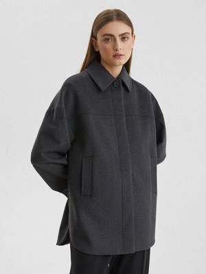 Пальто рубашечного кроя с потайной застежкой, тёмно-серый