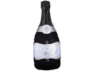 1207-4545 Шар-фигура, фольга, "Бутылка шампанского Salut, черный" (AN), 36"/91 см