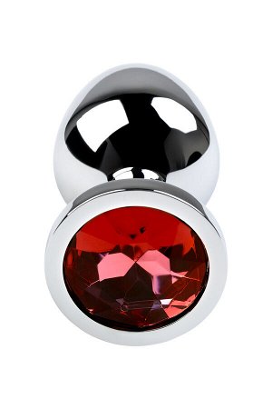 Анальная втулка Metal by TOYFA, металл, серебряная, с красным кристаллом, 8 см, ? 3,4 см, 85 г