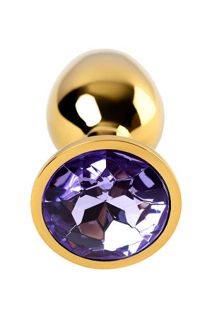 Анальная втулка Metal by TOYFA, металл, золотая, с фиолетовым кристаллом, 7 см, ? 2,8 см, 50 г