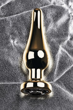 Анальная втулка Metal by TOYFA, металл, золотая, с кристаллом цвета алмаз, 10 см,  3 см, 95 г