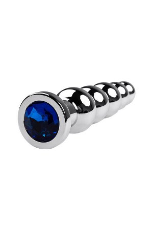Анальная втулка Metal by TOYFA, металл, серебряная, с синим кристаллом, 14 см, ? 3,4 см, 190 г