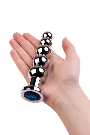 Анальная втулка Metal by TOYFA, металл, серебряная, с синим кристаллом, 14 см, ? 3,4 см, 190 г