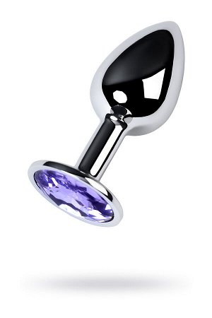 Анальная втулка Metal by TOYFA, металл, серебряная, с фиолетовым кристаллом, 7 см, ? 2,8 см, 50 г