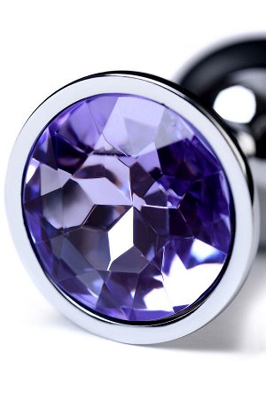 Анальная втулка Metal by TOYFA, металл, серебряная, с фиолетовым кристаллом, 7 см,  2,8 см, 50 г