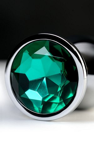 Анальная втулка Metal by TOYFA, металл, серебряная, с зеленым кристаллом, 9,5 см, ? 4 см, 145 г