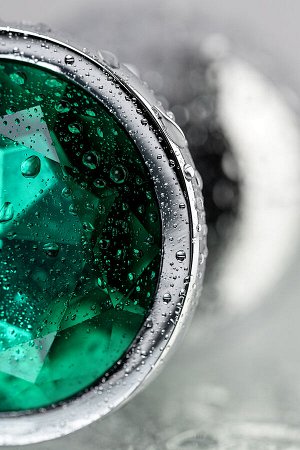 Анальная втулка Metal by TOYFA, металл, серебряная, с зеленым кристаллом, 9,5 см, ? 4 см, 145 г