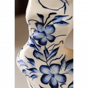 Ваза керамическая "Виктория", настольная, роспись, бело-синяя, 35 см, авторская работа