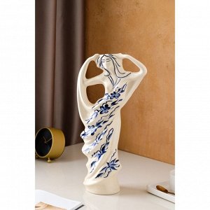 Ваза керамическая "Лолита", настольная, роспись, бело-синяя, 42 см, авторская работа