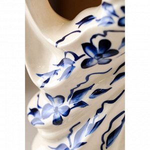 Ваза керамическая "Лолита", настольная, роспись, бело-синяя, 42 см, авторская работа
