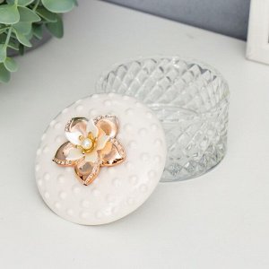 Шкатулка стекло, керамика "Золотой цветок" 6,5х8,5х8,5 см