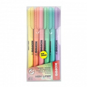 Набор тексовыделителей KORES HIGH LINER PASTEL 6цв 1-4 мм скош на...