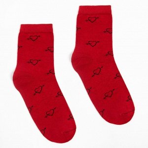 Носки «Сердечки со стрелой» женские, цвет красный, размер 23