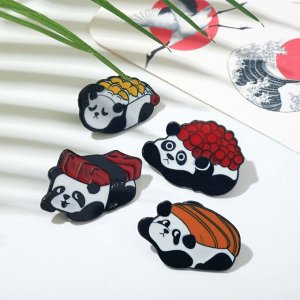 Набор значков (4шт) "Панда-суши", цветные в чёрном металле