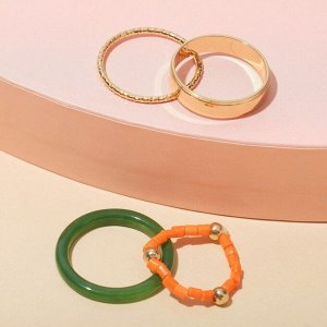 Набор кольца 4 шт. "Джипси" 1 на фалангу, бисер, цвет зелёно-оранже в золоте, размер 15-16