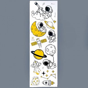 Наклейка пластик интерьерная чёрная с цветом "Космонавты в космосе" 30х90 см