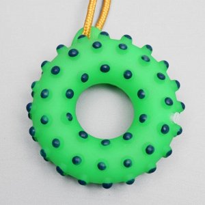 Игрушка пищащая "Кольцо на веревке" для собак, 10 см, зелёная   7159750