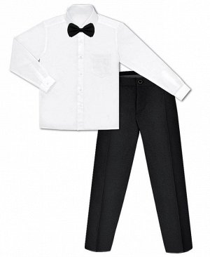Школьный комплект для мальчика с белой рубашкой, галстуком бабочкой и черными брюками