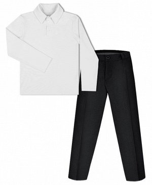 Школьный комплект для мальчика с белой рубашкой поло и черными брюками
