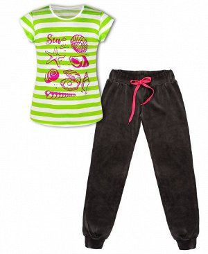 Спортивный комплект для девочки с полосатой футболкой и серыми брюками