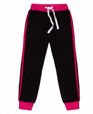 Чёрные спортивные брюки для девочки с малиновыми лампасами 79221-ДС21