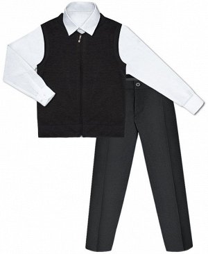 Школьный комплект для мальчика с белой рубашкой, серым жилетом меланж на замке и брюками
