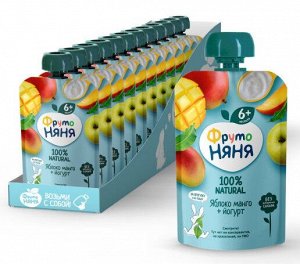 ФРУТОНЯНЯ Пюре 90г яблоко-манго с йогуртом большая упаковка 12 шт